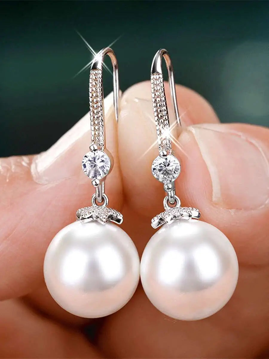 Elegant White Faux Pearl Drop Earrings For Women