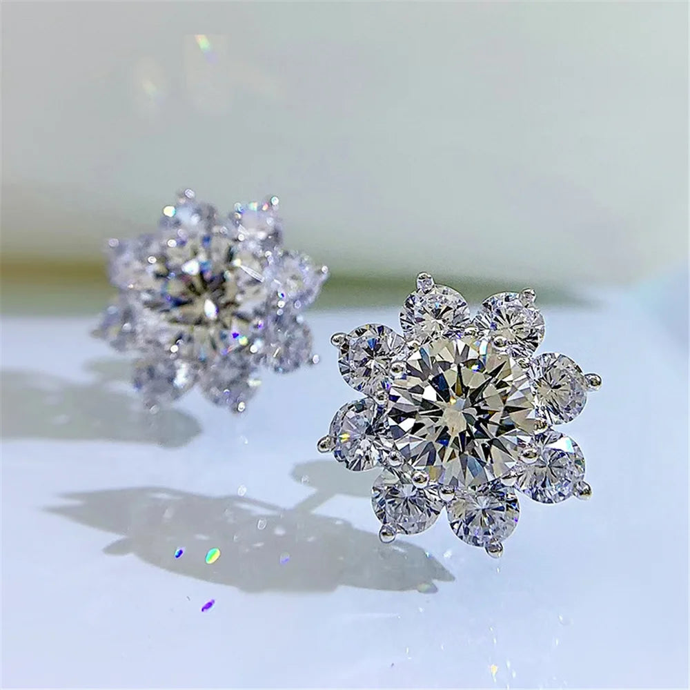 Cute Stone White Zircon Snowflake Stud Earrings Silver Color for Women