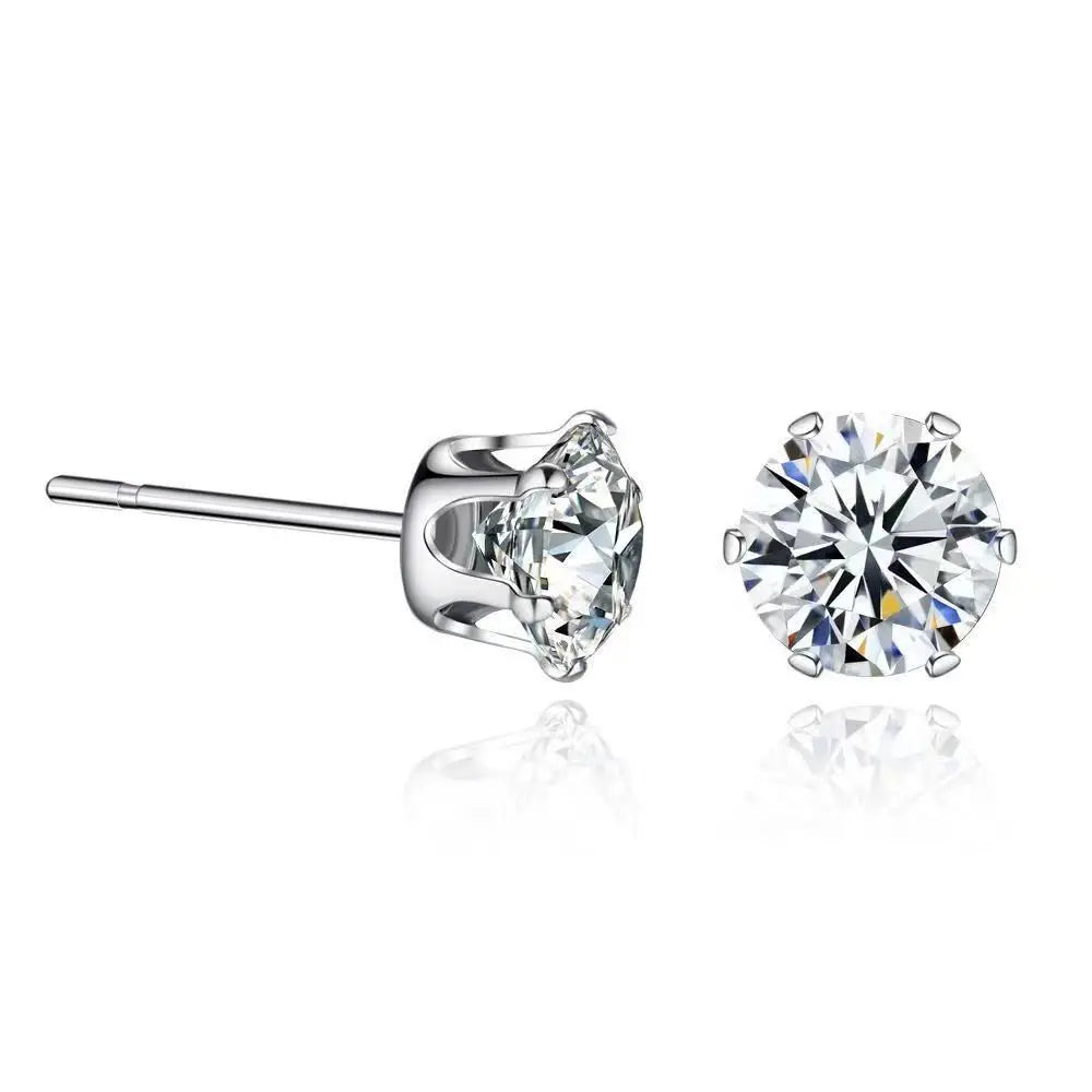 925 Sterling Silver Stud Earrings with Sparkling Moissanite and Zirconia [7mm]