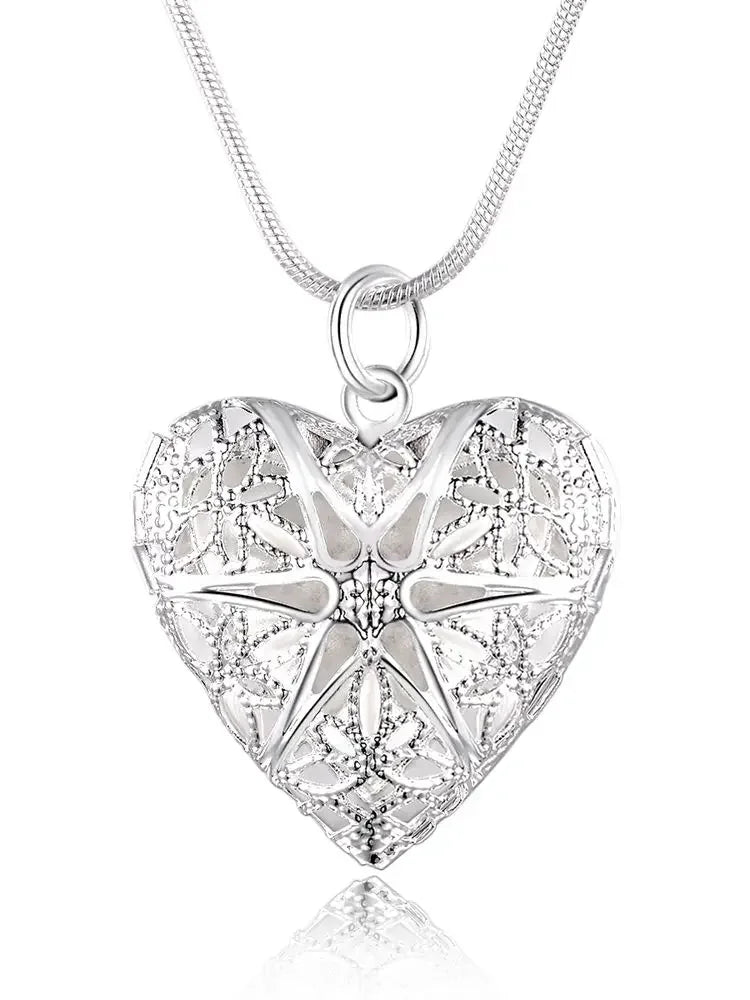 925 Sterling Silver Photo Frame Pendant Necklace 18/20/22/24 Inch Snake Chain For Woman