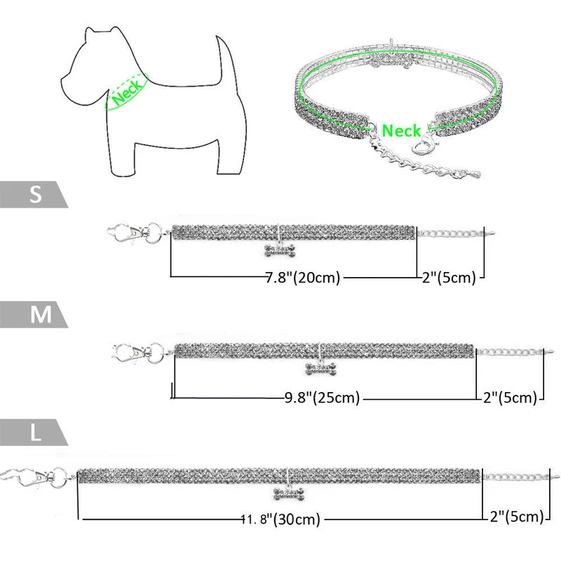 Pet Collar with Diamonds Adjustable Crystal Diamond Elastic Bone Pendant  Cats Dogs  Collier Collar