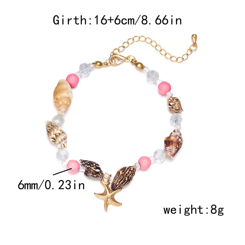 New Trend Starfish Conch Bracelet Anklets for Women Cute Adjustable Shell Rice Beads Ankle Bracelets