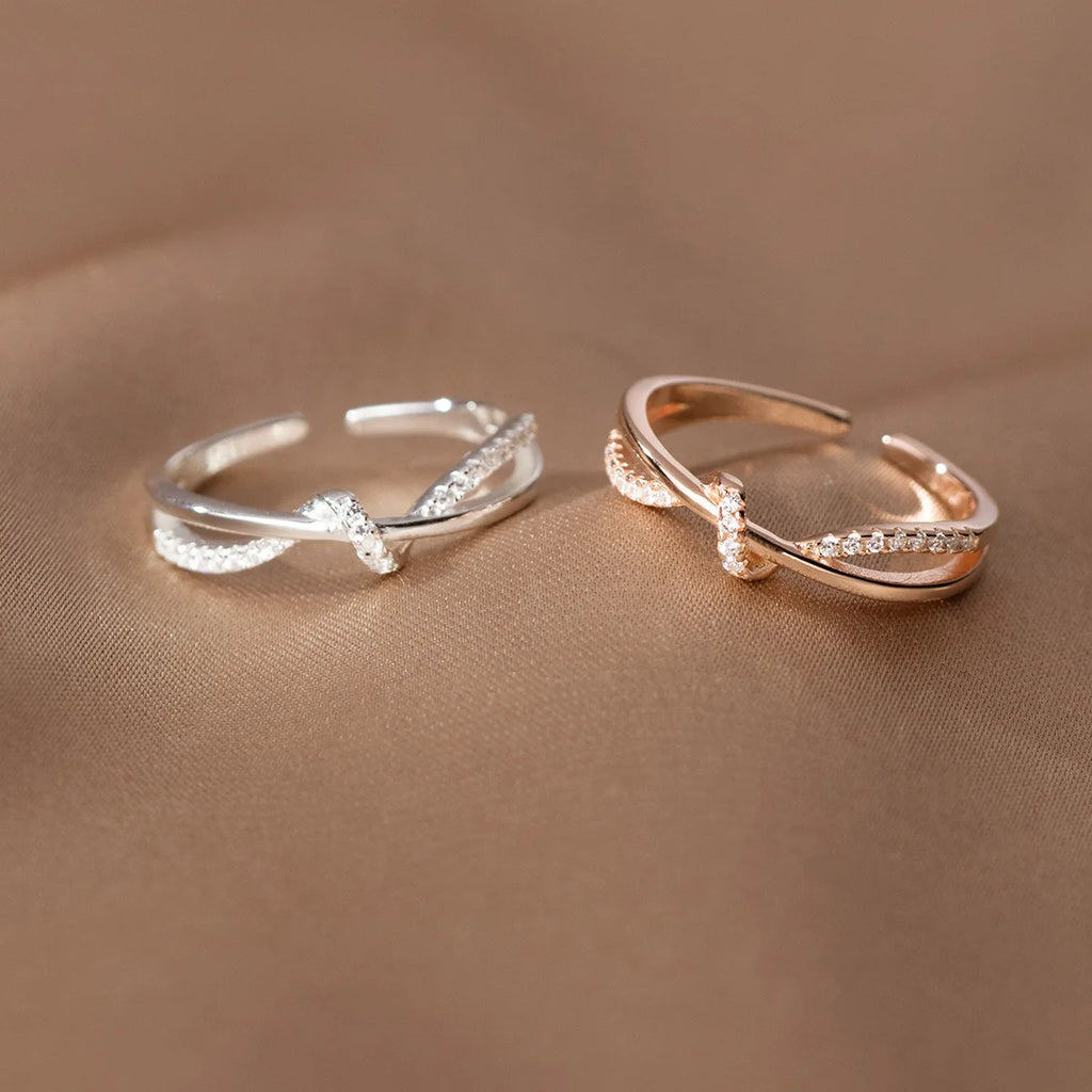 925 Sterling Silver Cross Knotting Zircon Rings For Women