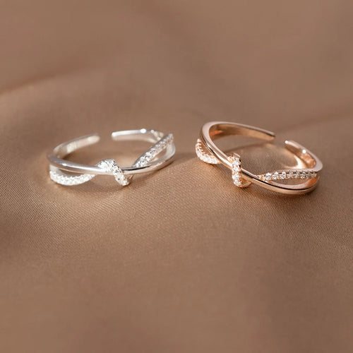 925 Sterling Silver Cross Knotting Zircon Rings For Women