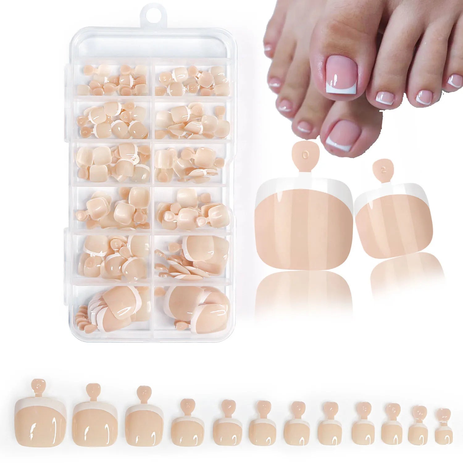 120Pcs Glossy Nude Pink French Press-On-Toenail Set 1*Box Short French Square  Fake Toe Nails Solid