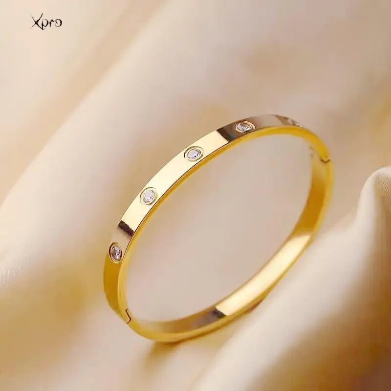 Elegant Stainless Steel Bracelets Woman Golden Crystal Luxury Jewellery