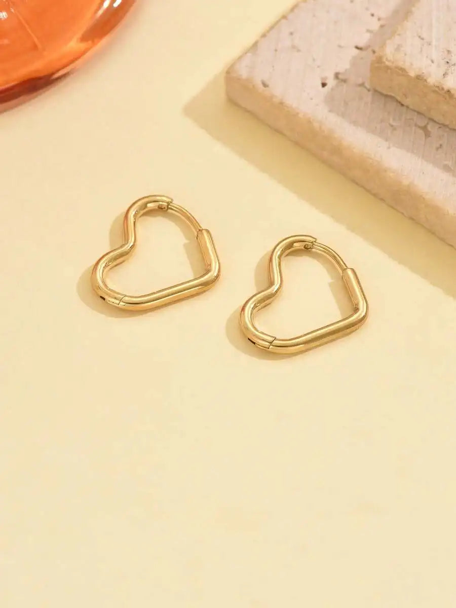 Heart Shape Stainless Steel Hoop Earrings For Women Daily Wear