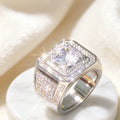 Elegant Men's Heavyweight Geometric Square Wide Ring with 3D Surrounding Shimmering Stone