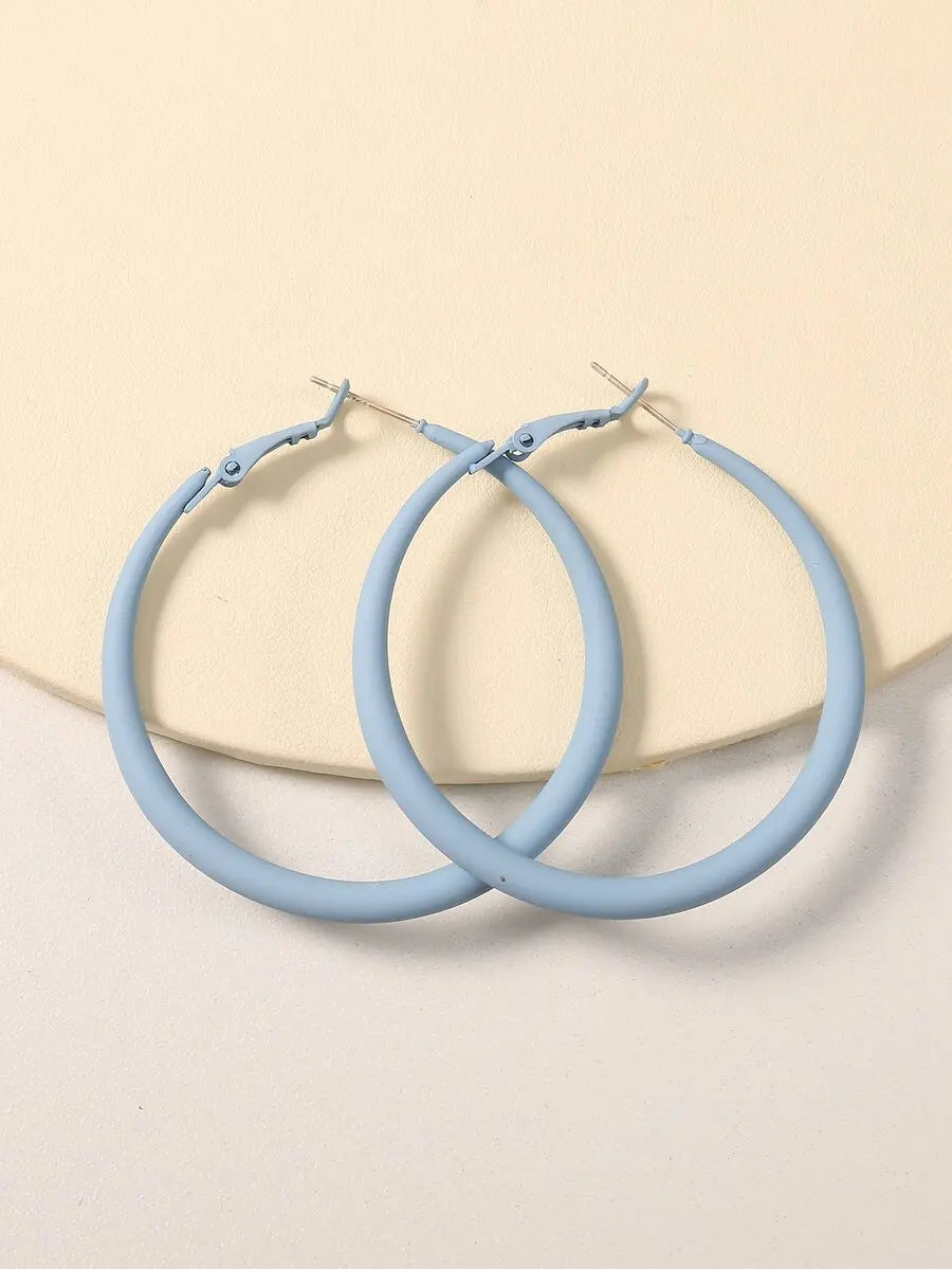 1pair European And American Style Simple Geometric Round Open Painted Hoop Earrings For Women