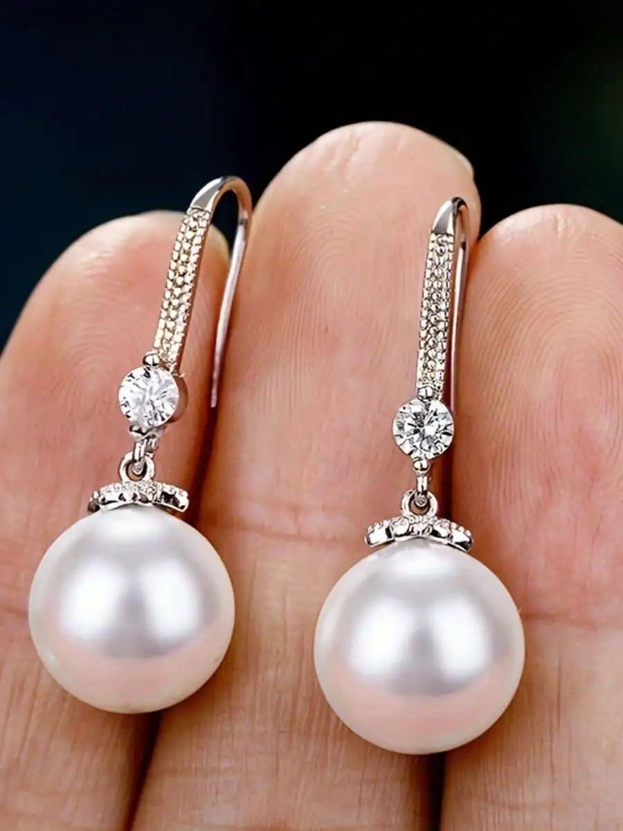 Elegant White Faux Pearl Drop Earrings For Women