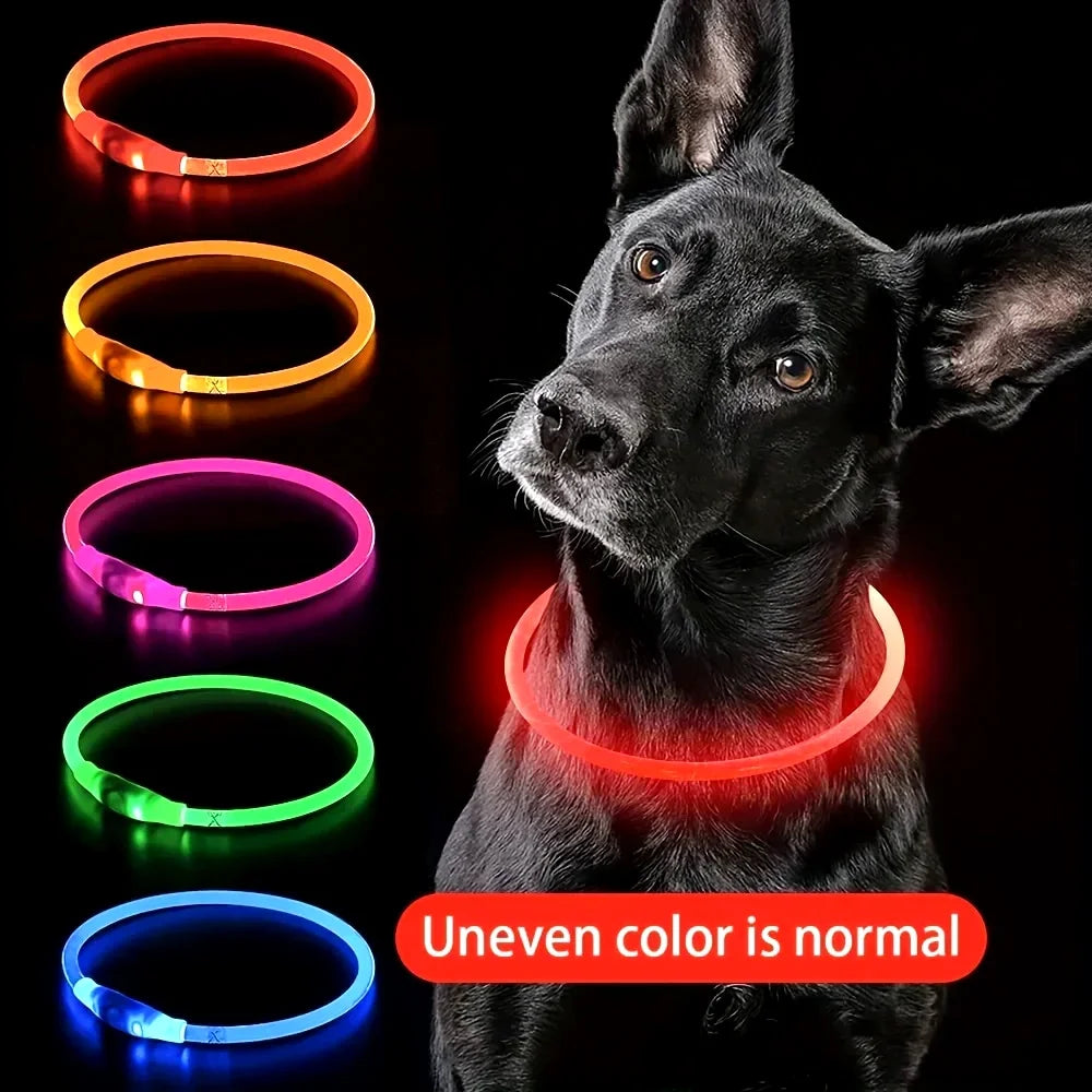 USB Rechargeable Fiber Optic Collar Pet Dog LED Light Collar Luminous Anti-Lost Dog Collar USB Rechargeable Dog Necklace Collar