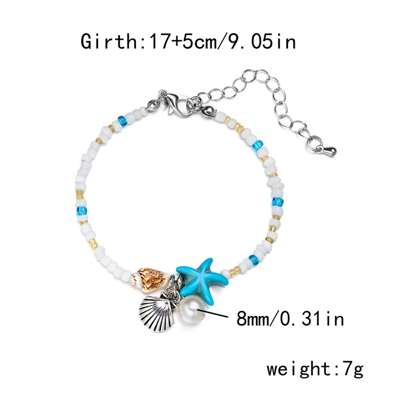New Trend Starfish Conch Bracelet Anklets for Women Cute Adjustable Shell Rice Beads Ankle Bracelets
