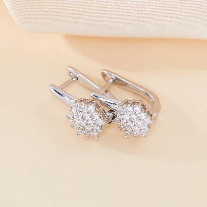 Cute Small White Cubic Zirconia Stone Snowflake Hoop Earrings for Women