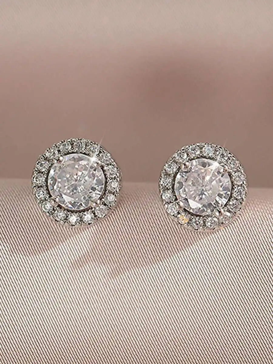 Classic Oval Black Cubic Zirconia Stud Earrings For Women