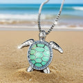 Bohemian Style Inlaid Green Synthetic Zirconia Turtle Pendant Necklace for Women