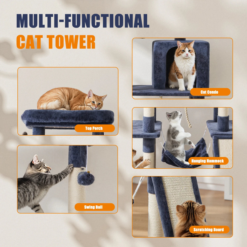 63In Cat Tree Tall Multi-Cat Climbing Tower Natural Sisal Scratching Posts Stable