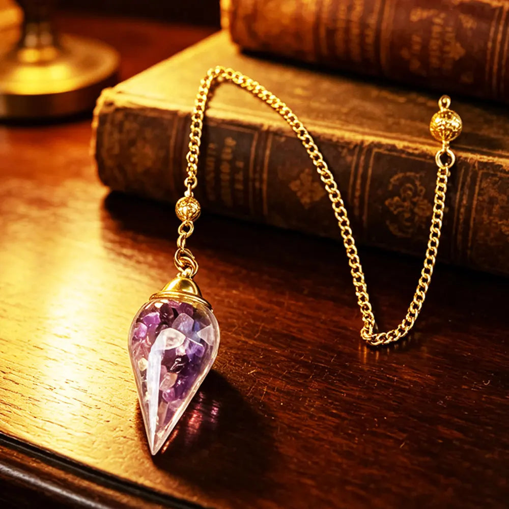 Detachable Crystal Stone Pendulum for Divinatino Dowsing Glass Wishing Bottle Natural Gem Stone Quartz