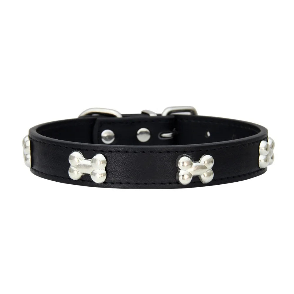 Bone Pattern Collar Durable Adjustable Small Dog Puppy Cat Safe PU Leather