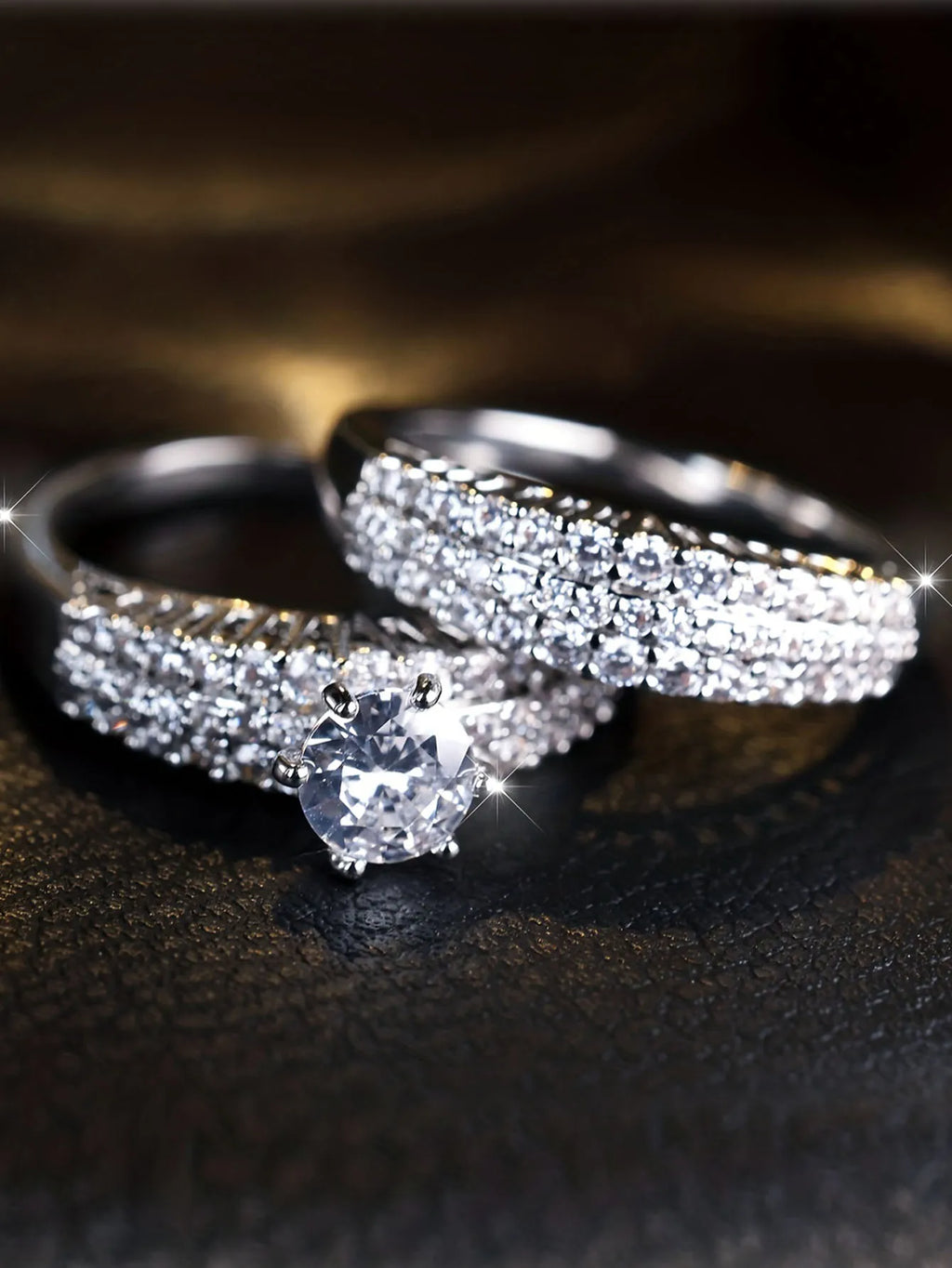 2pcs Elegant Stacking Rings Paved Shining Zirconia Rings