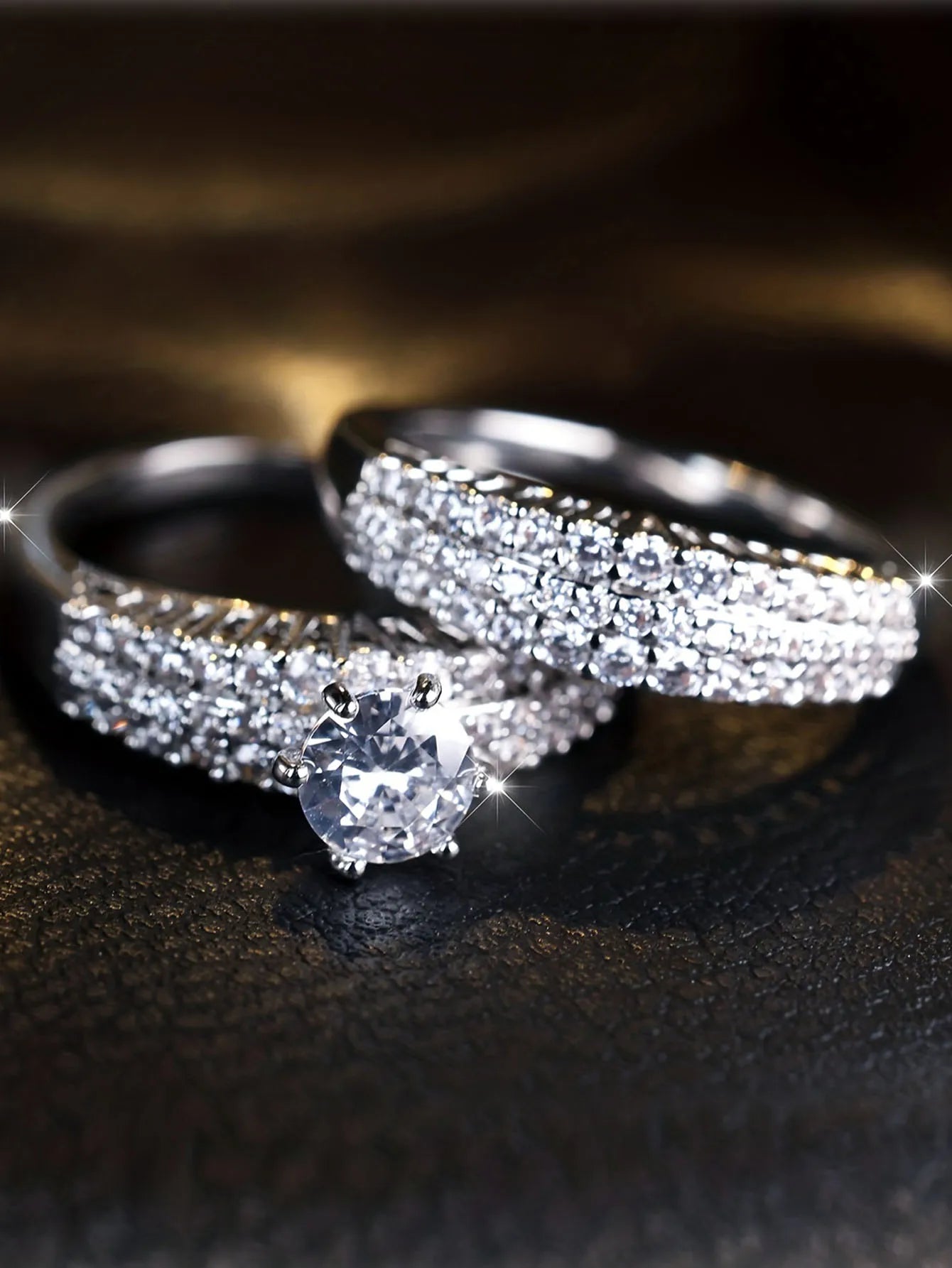 2pcs Elegant Stacking Rings Paved Shining Zirconia Rings