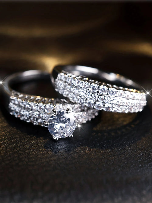 2pcs Elegant Stacking Rings Paved Shining Zirconia Rings