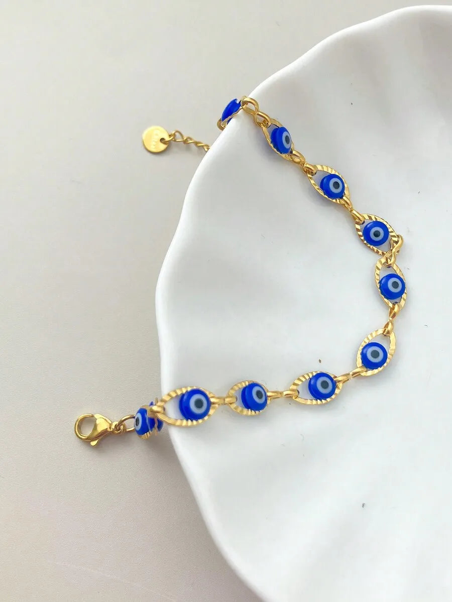 Vintage Elegant Minimalist Stainless Steel Navy Eyeball Tennis Bracelet