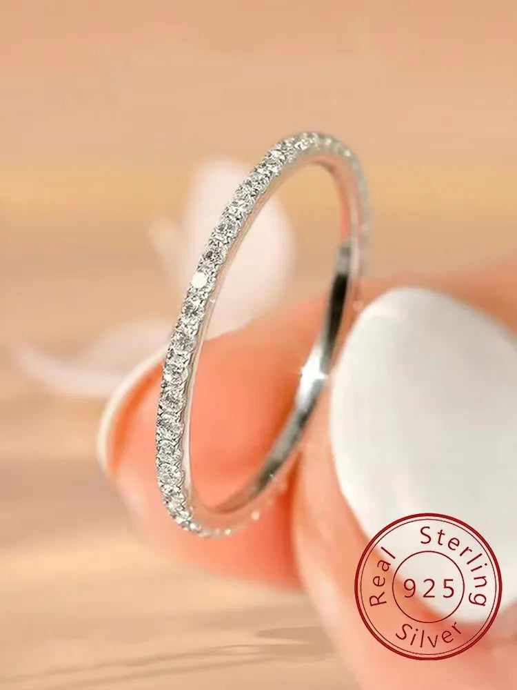 925 Sterling Silver 1.4mm Fashion Simplicity Full Zircon Stackable Plain Ring for Women
