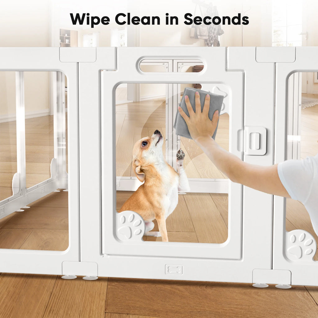 Clear Acrylic Dog Play Pen Indoors 24", 8 Panels Transparent Puppy Playpen with Door