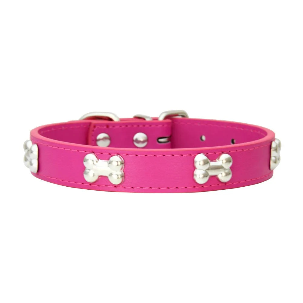 Bone Pattern Collar Durable Adjustable Small Dog Puppy Cat Safe PU Leather