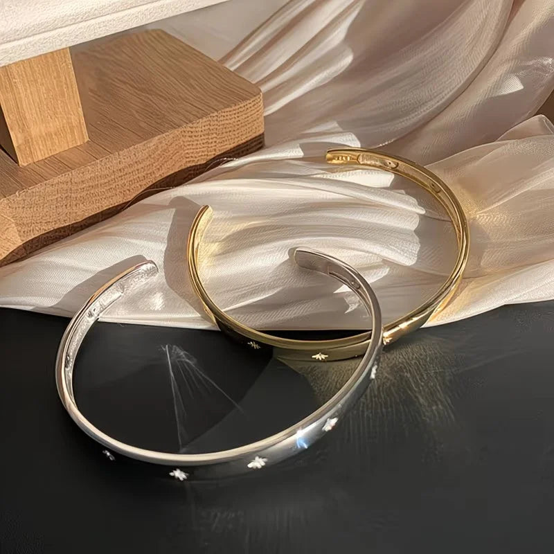 A Star-encrusted Open Cuff Bracelet, A Simple Wrist Jewelry Gift for Women for Everyday