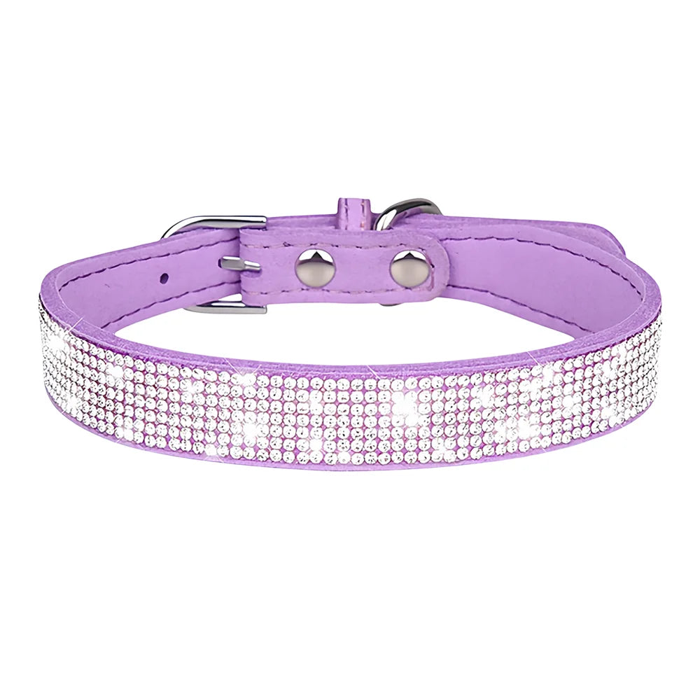 New Shiny Rhinestone Pet Collar, Soft Microfiber Adjustable Collar for Small Medium Dogs
