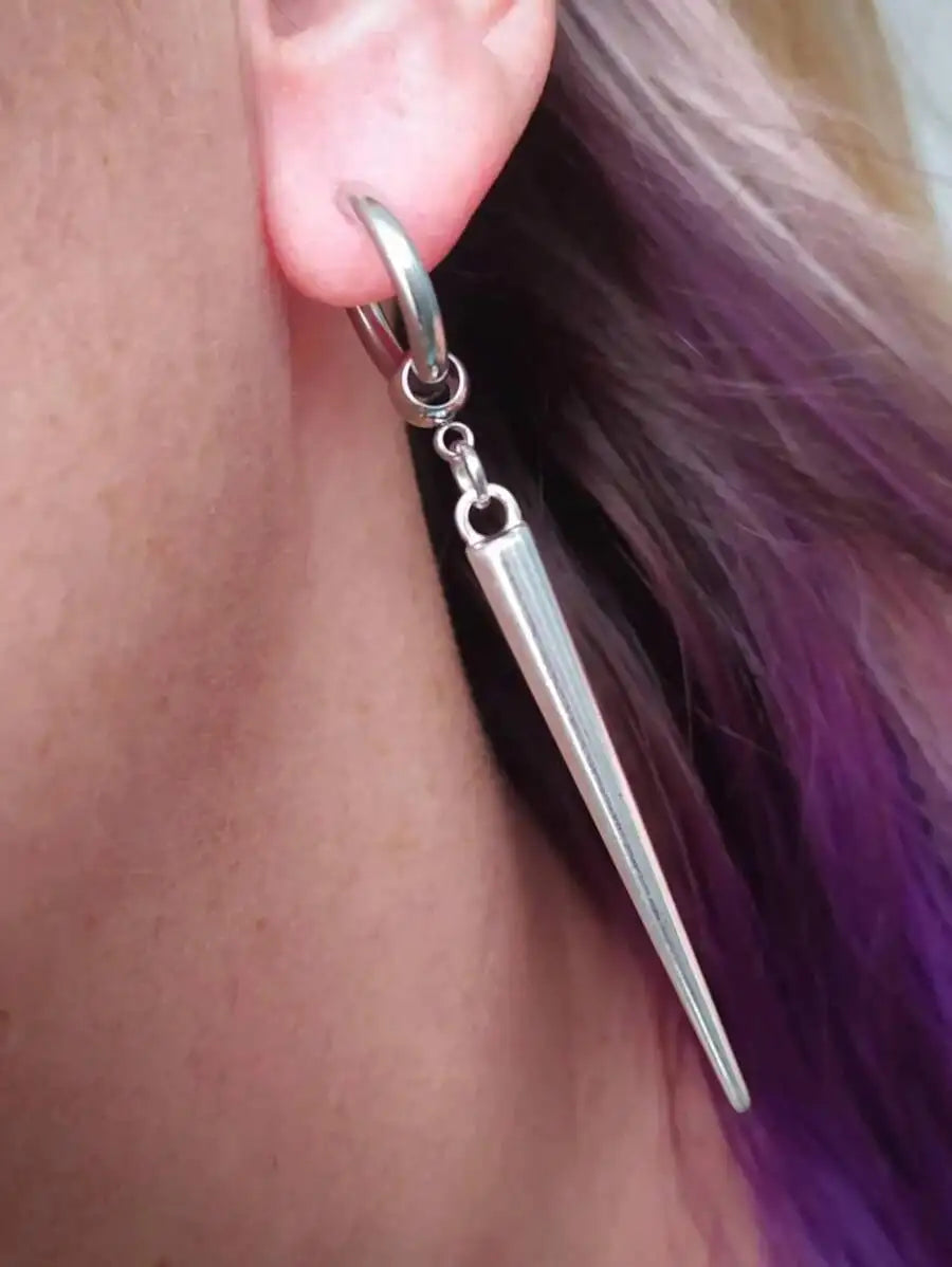 Gothic Punk Rock Hip Hop Style Long Spike Huggie Hoop Earrings