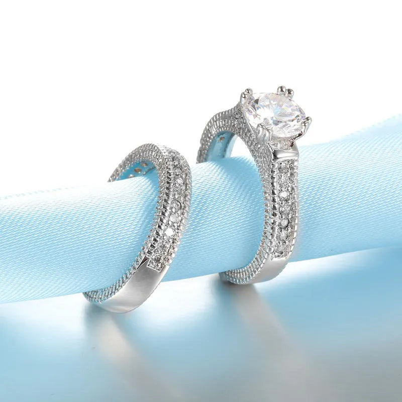 Elegant Ring Set 925 Sterling Silver Color With Full Shiny Cubiz Zircon Stone