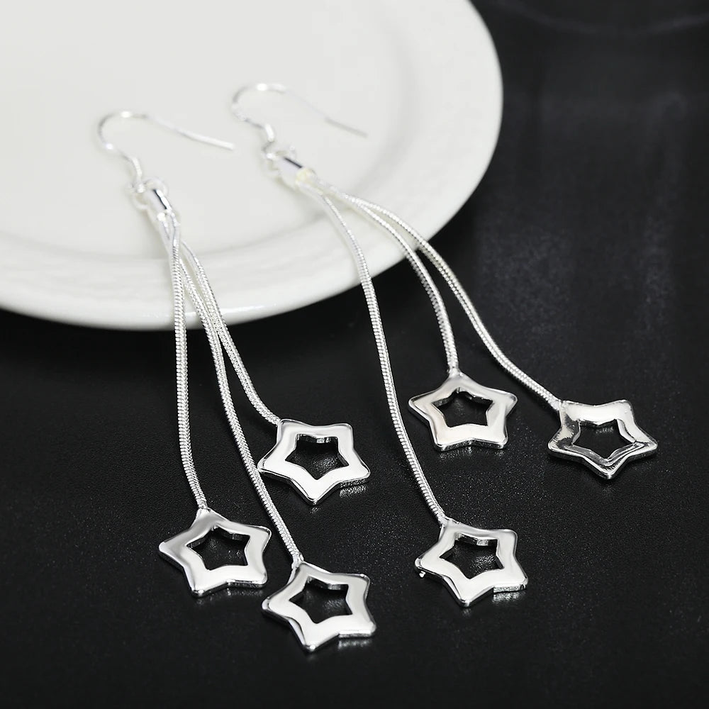 High quality silver color Tassel hanging stars Earrings for woman