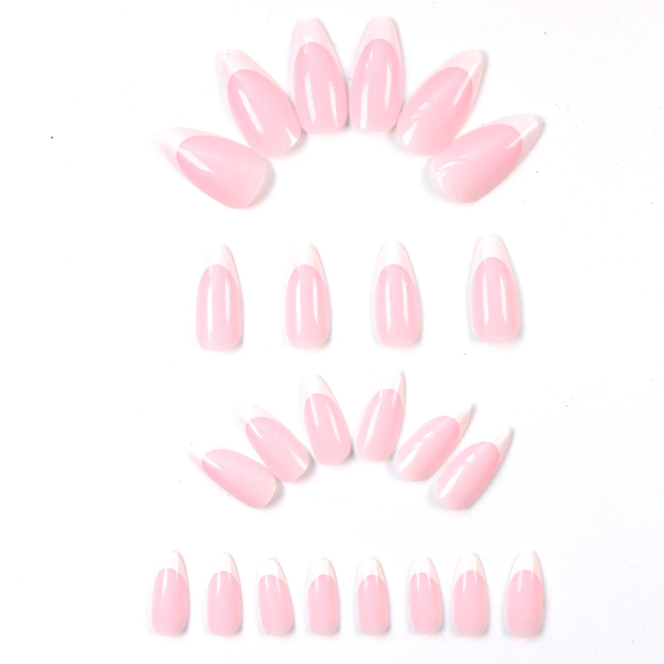 120 PCS Box Almond Shaped Pink Nail Piece White French Press On Nails