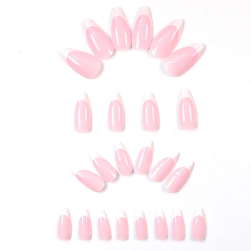 120 PCS Box Almond Shaped Pink Nail Piece White French Press On Nails