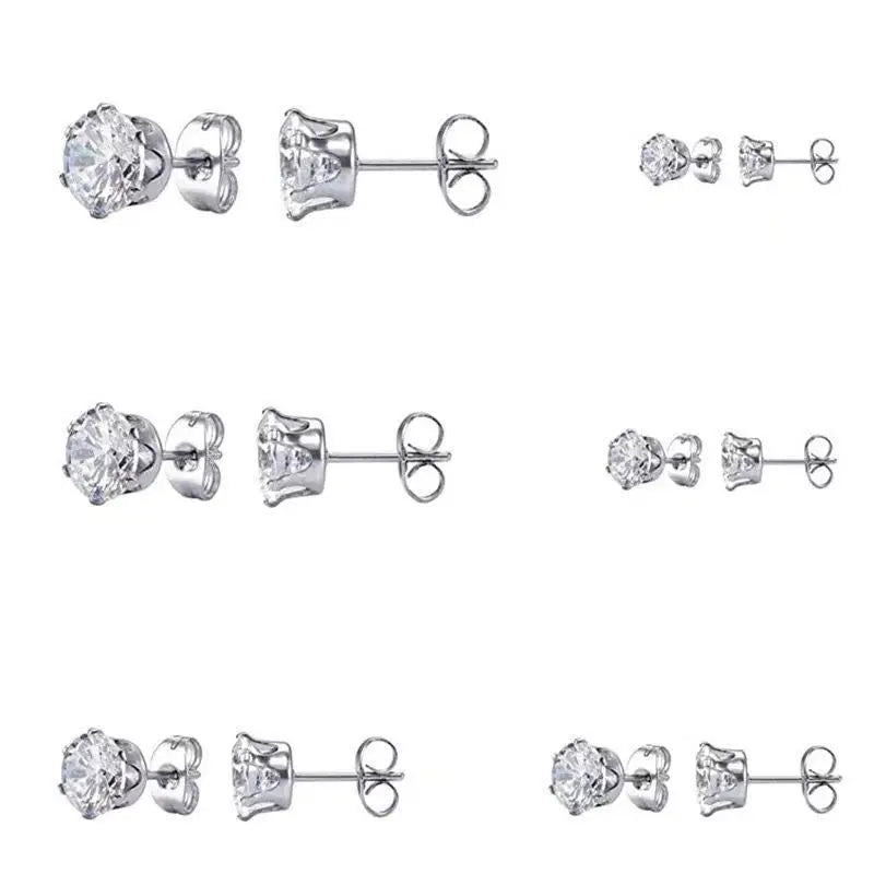 925 Sterling Silver Stud Earrings with Sparkling Moissanite and Zirconia [7mm]