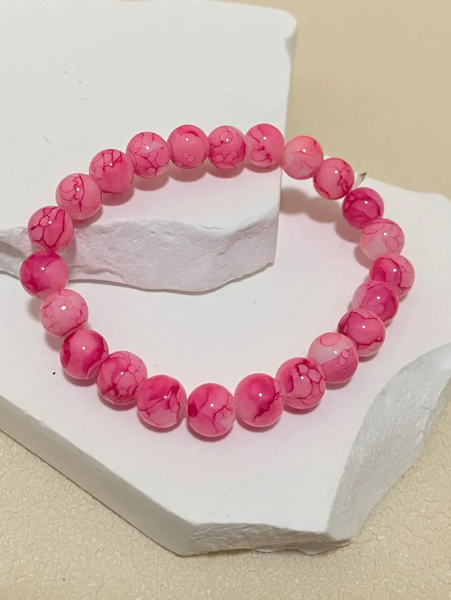 Bohemian Style Pink Glass Beaded Stretch Bracelet For Women