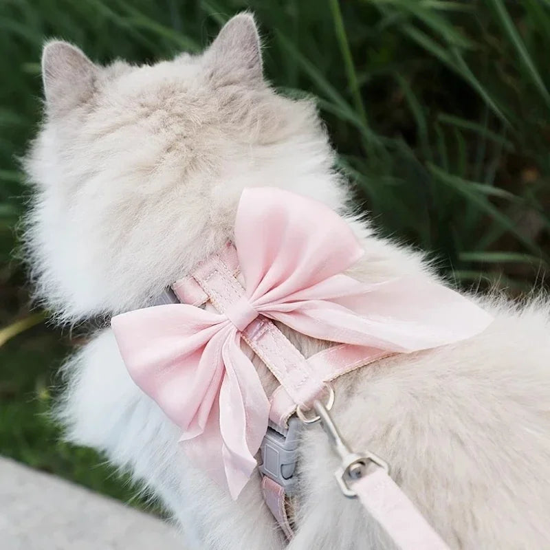 Cute Bowknot Dog / Cat Harness and Leash Adjustable Pet Harness with Traction Rope