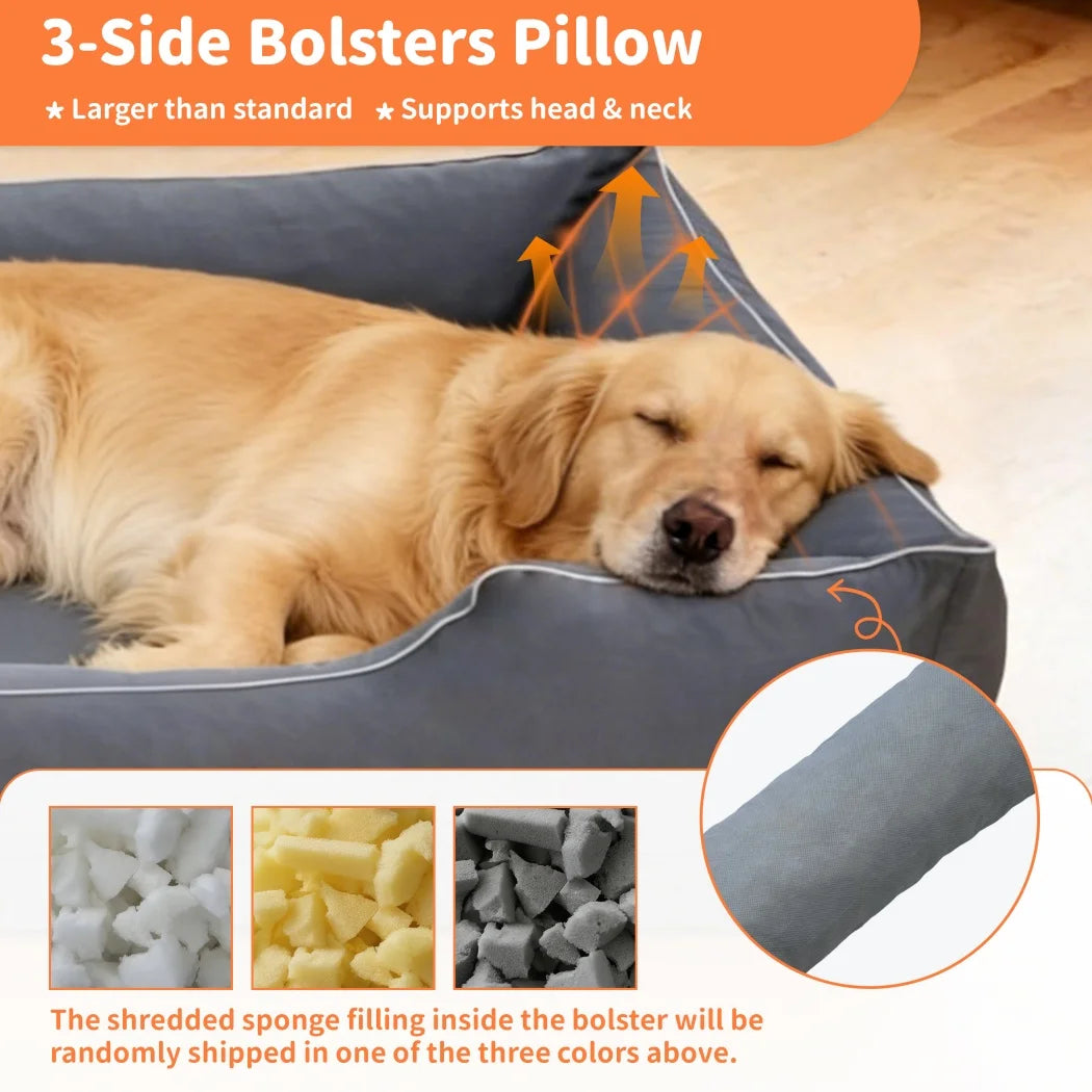 Large Orthopedic Dog Bed Pet Sofa with Bolster Washable Removable Cover and Non-Slip Bottom