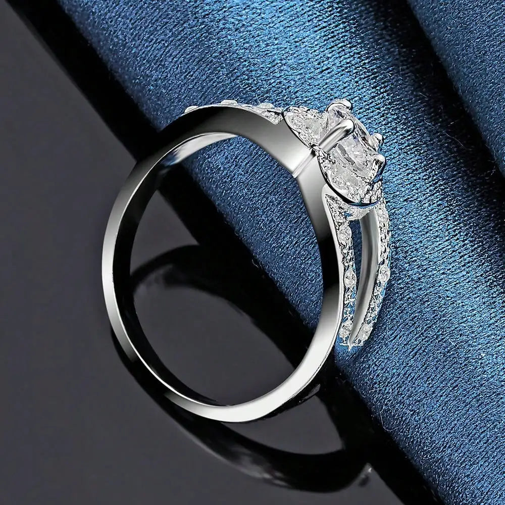 925 Sterling Silver Plated Heart Zirconia Ring For Women