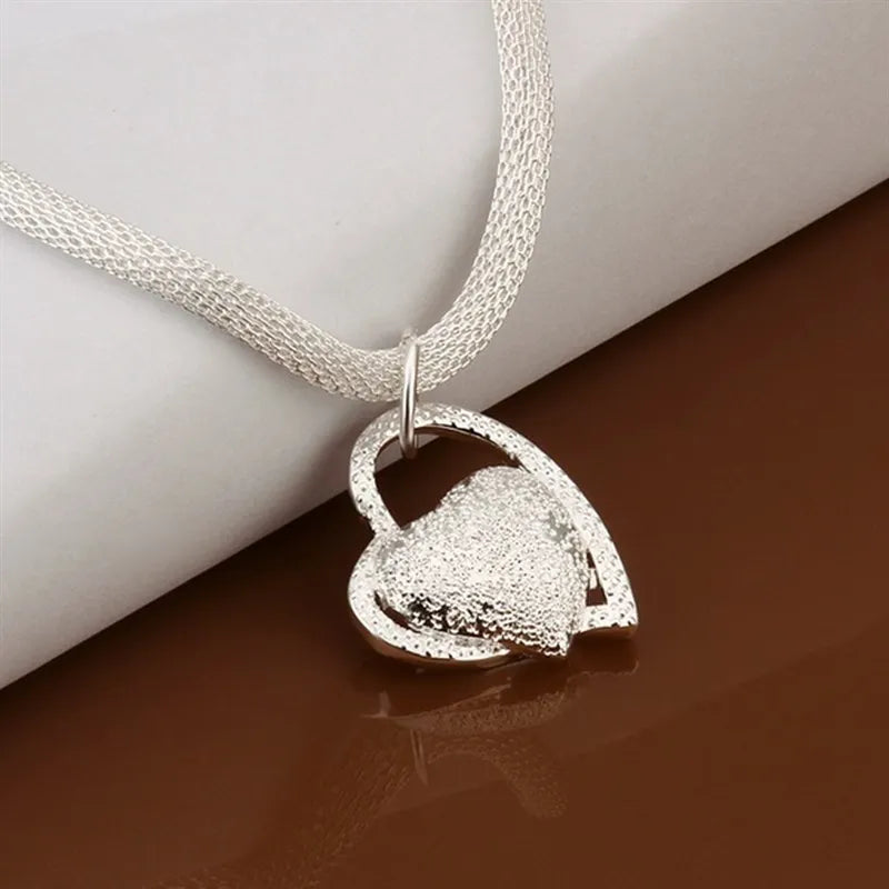 925 Sterling Silver Gorgeous Charm Fashion Charm Heart Necklace 18 Inches Silver Jewelry