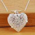 Elegant 925 Silver Plated Hollow Heart Pendant Necklace