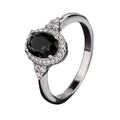 Black Oval Zircon Ring for Women Silver Tone Halo Setting Sparkling CZ Inlaid Elegant Light Luxury