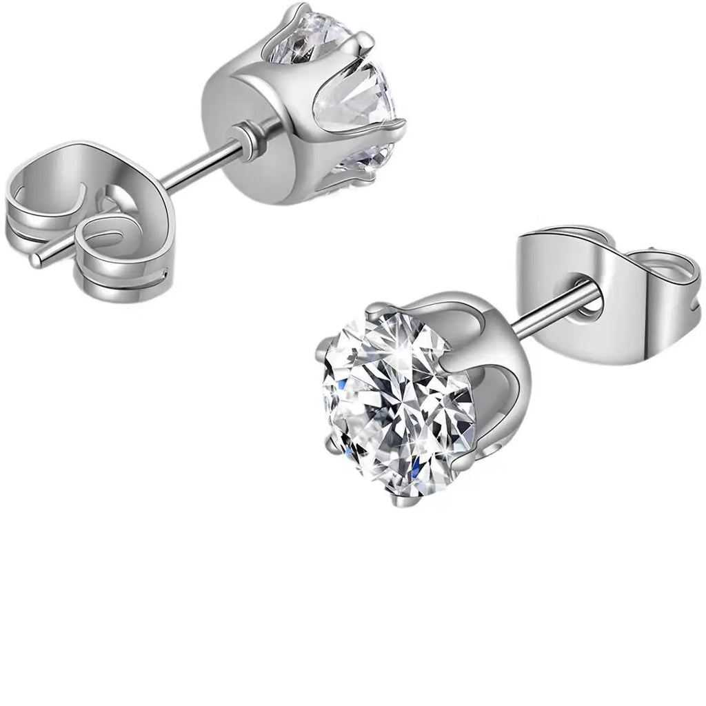 925 Sterling Silver Stud Earrings with Sparkling Moissanite and Zirconia [7mm]
