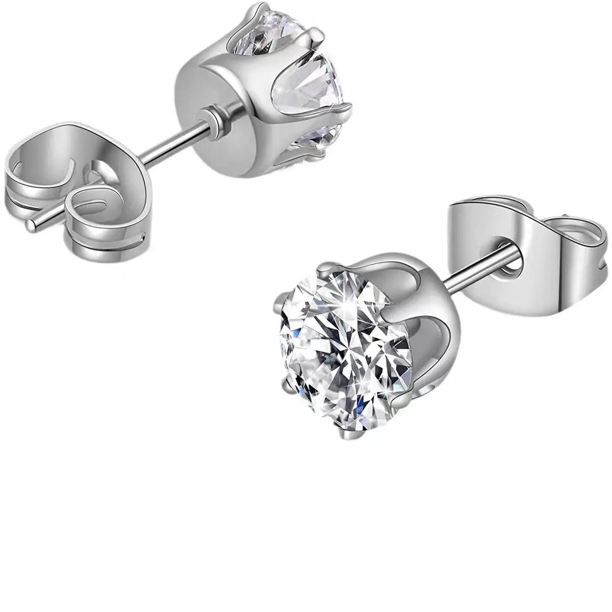 925 Sterling Silver Stud Earrings with Sparkling Moissanite and Zirconia [7mm]