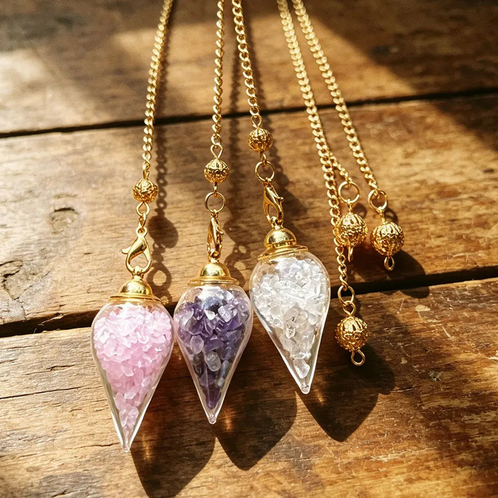 Detachable Crystal Stone Pendulum for Divinatino Dowsing Glass Wishing Bottle Natural Gem Stone Quartz