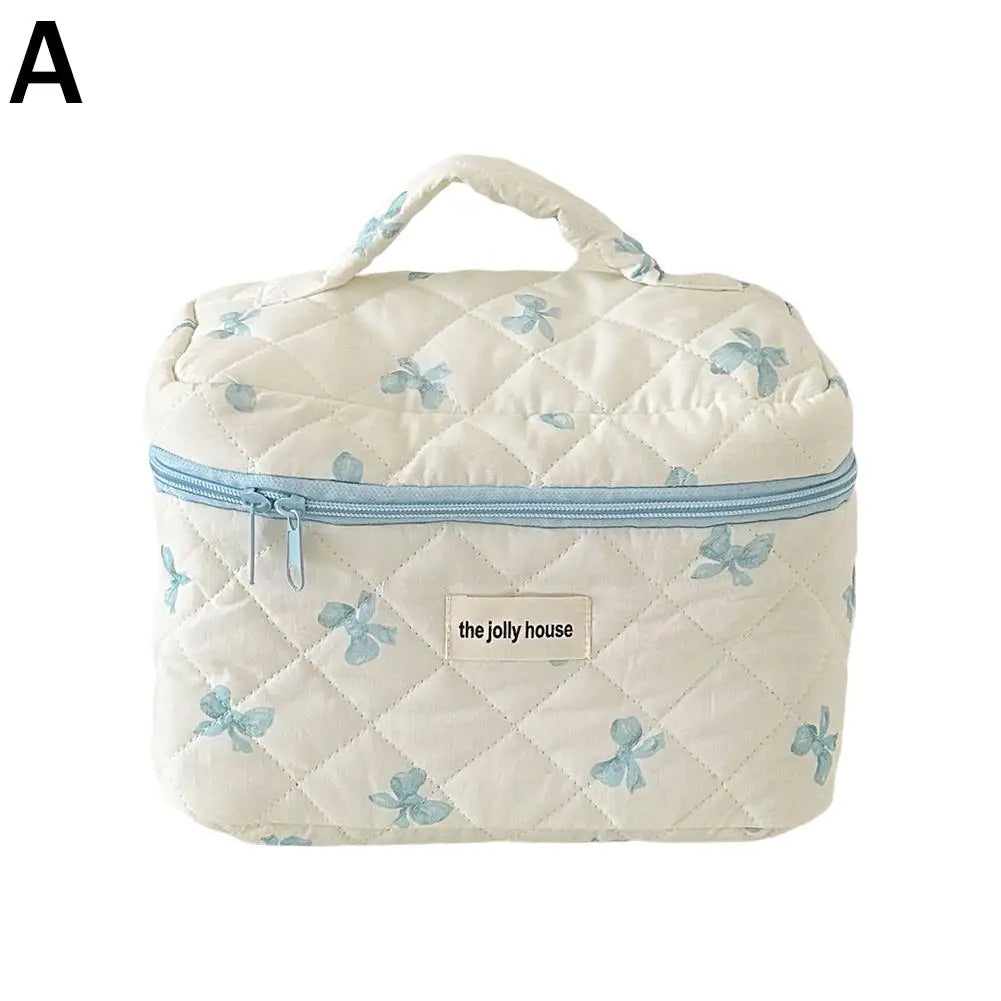 Quilted Makeup Bag 3 Sizes Floral Toiletry Cosmetic Pouch Makeup Organizer