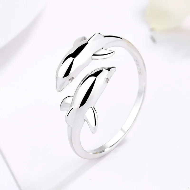 Beautiful 925 Sterling Silver Ring Classic Dolphins for Women