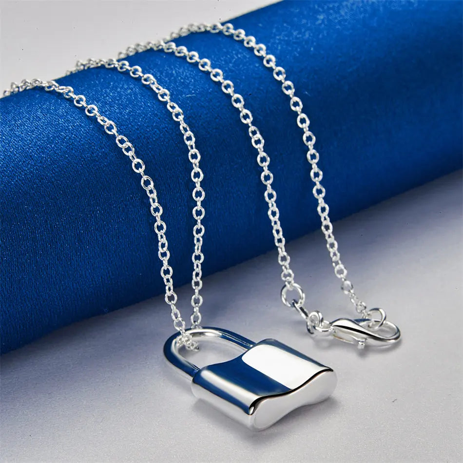 925 sterling silver 16-30 inch exquisite lock pendant necklace for women